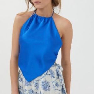 Blue L UO Satin Halter Top